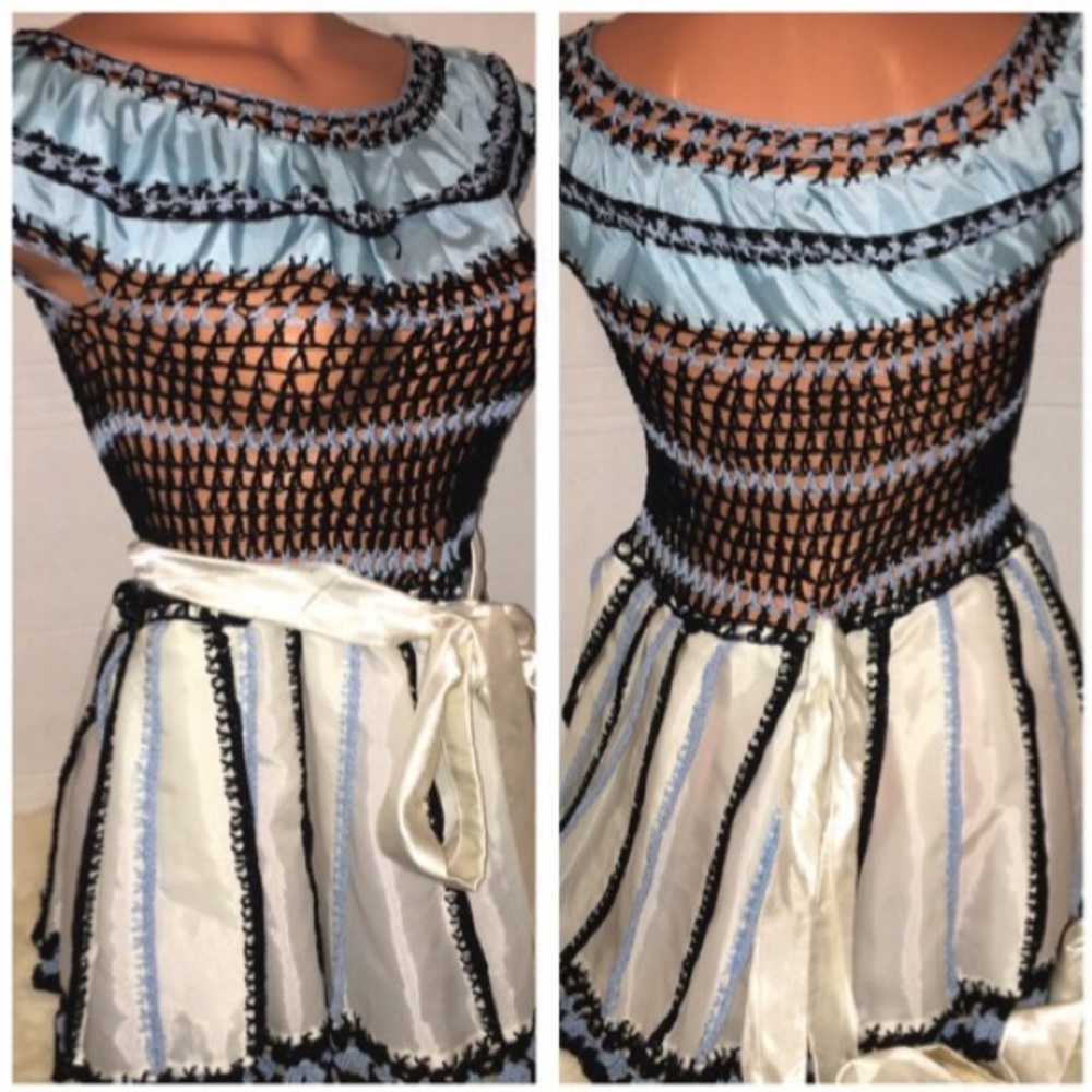 Vintage heirloom handmade retro Mod 50s Crocheted Silky needlepoint Party Dress - Picture 7 of 11